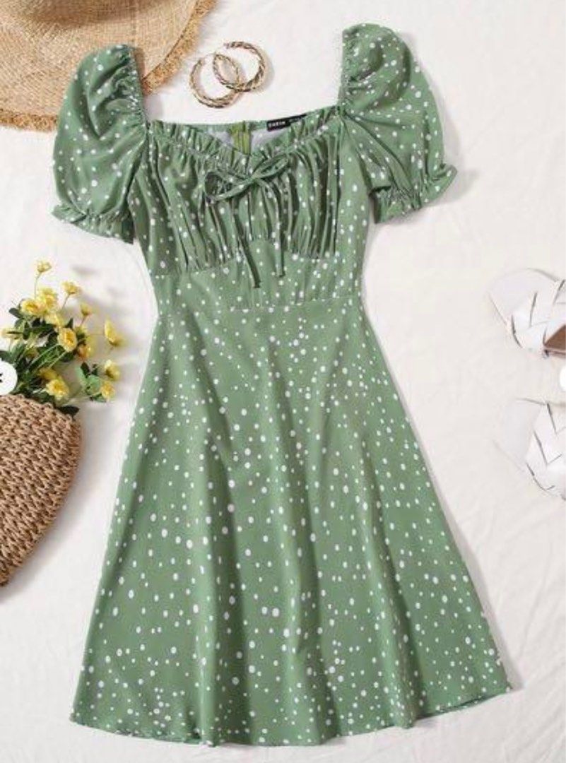 Shein green polka shop dot dress