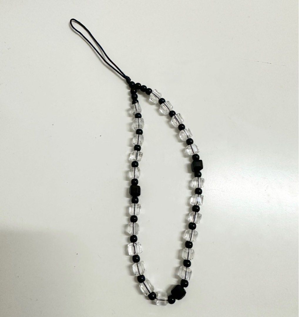 2 mailed) beaded phone charm strap chain black clear transparent