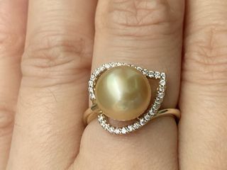 天然南洋金珠 18k金心型鑽戒 戒指