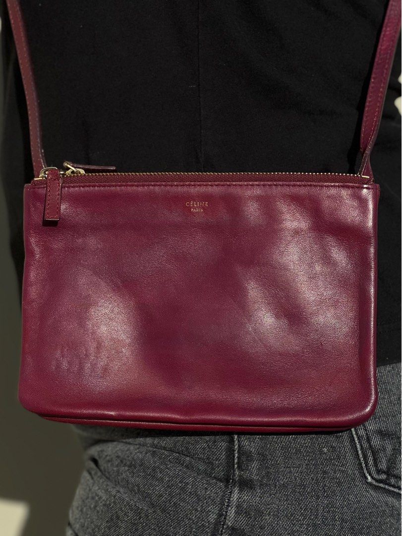 Authentic Celine Trio Maroon, Luxury, Bags & Wallets on Carousell