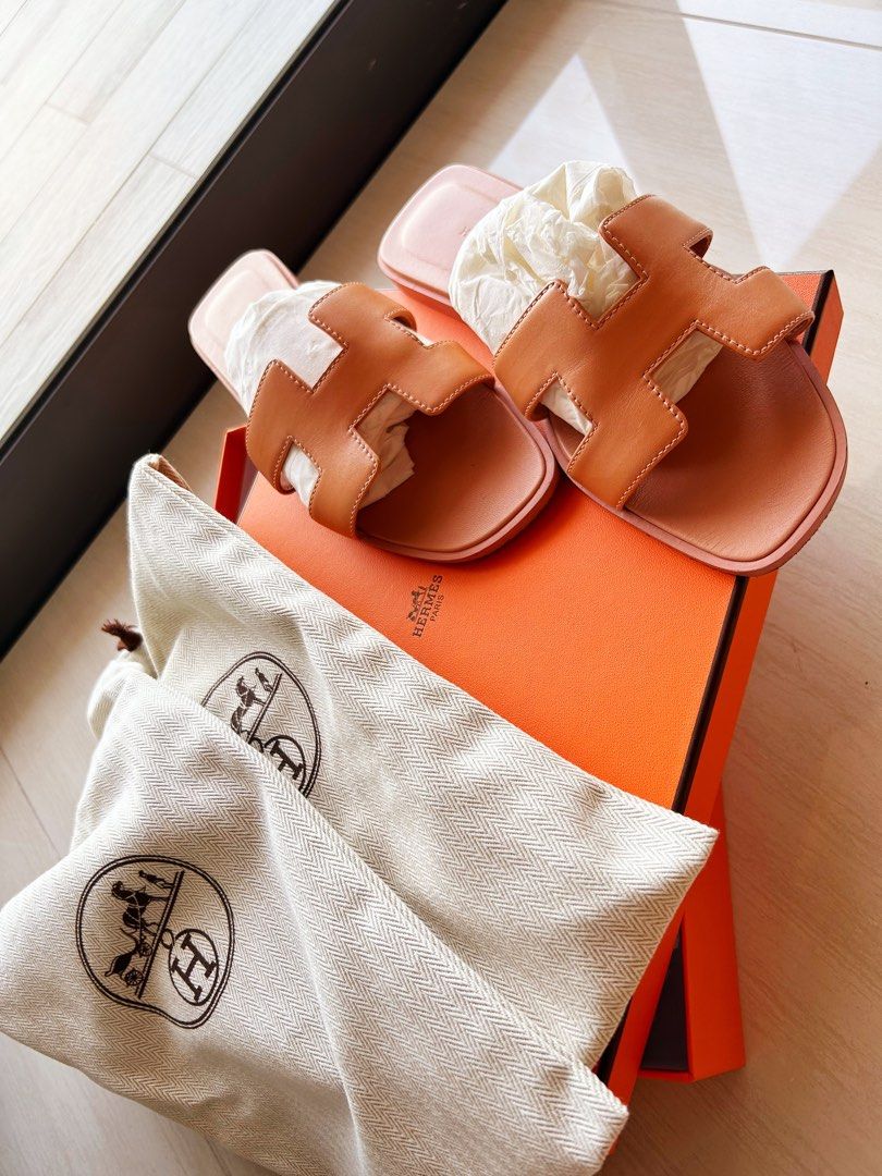 Authentic Hermes Oran Sandals in Granit Rose