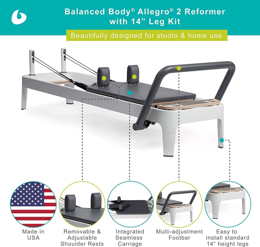 Balanced Body Allegro 2 Pilates Reformer with Standard Steel