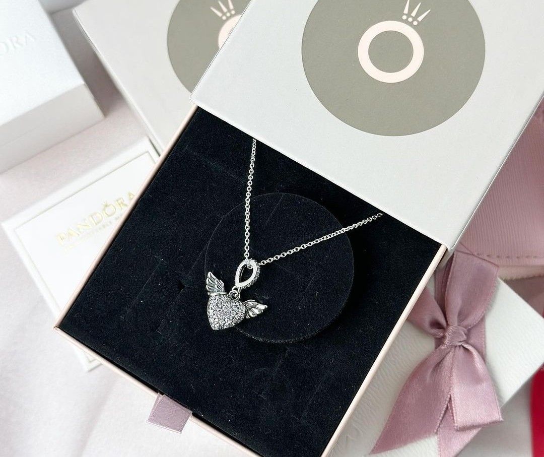 Pandora Pavé Heart & Angel Wings Necklace Brand New | eBay