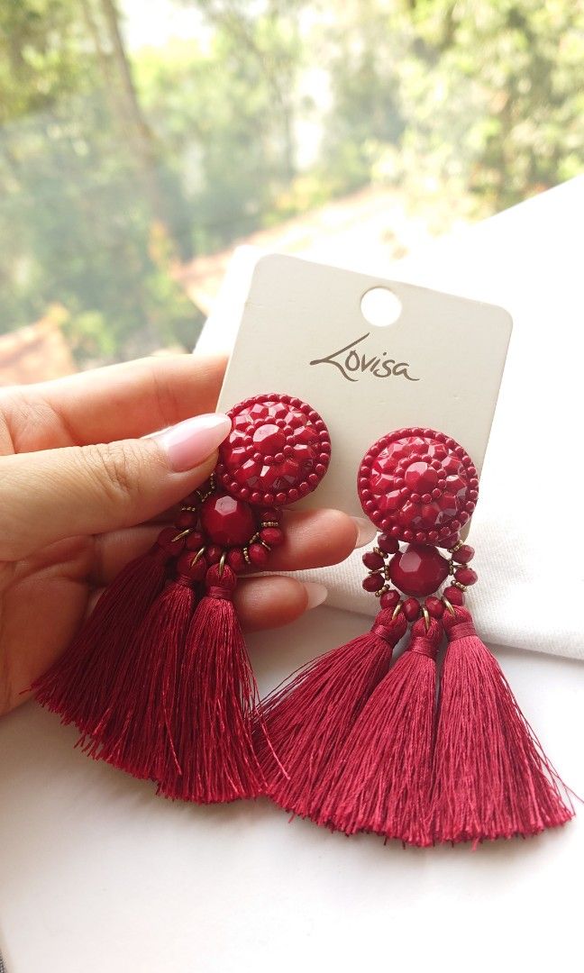 Red tassel earrings h&m online