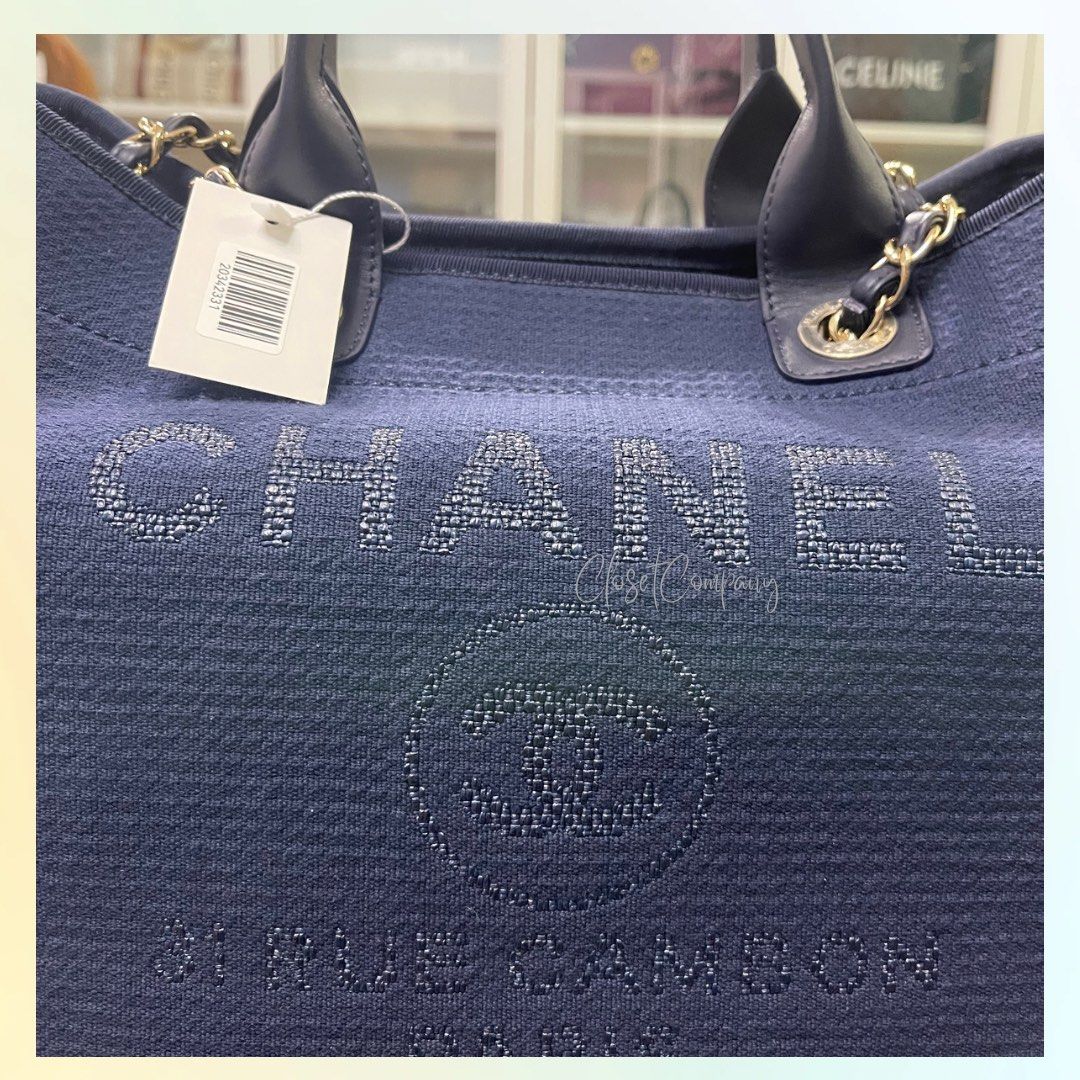 Chanel Deauville Tote Medium Navy Blue Bag (Microchip)