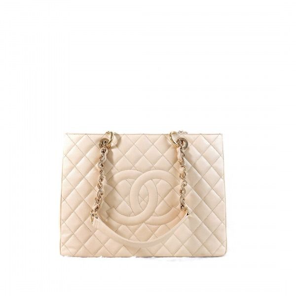 Chanel Grand Shopping Tote GST in caviar leather beige and gold