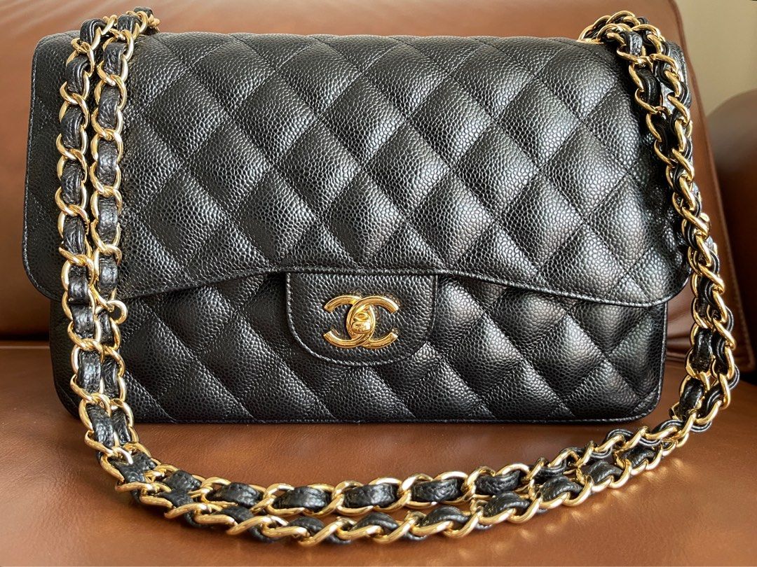 Chanel Large Classic Double Flap Bag Black Caviar Gold Hardware