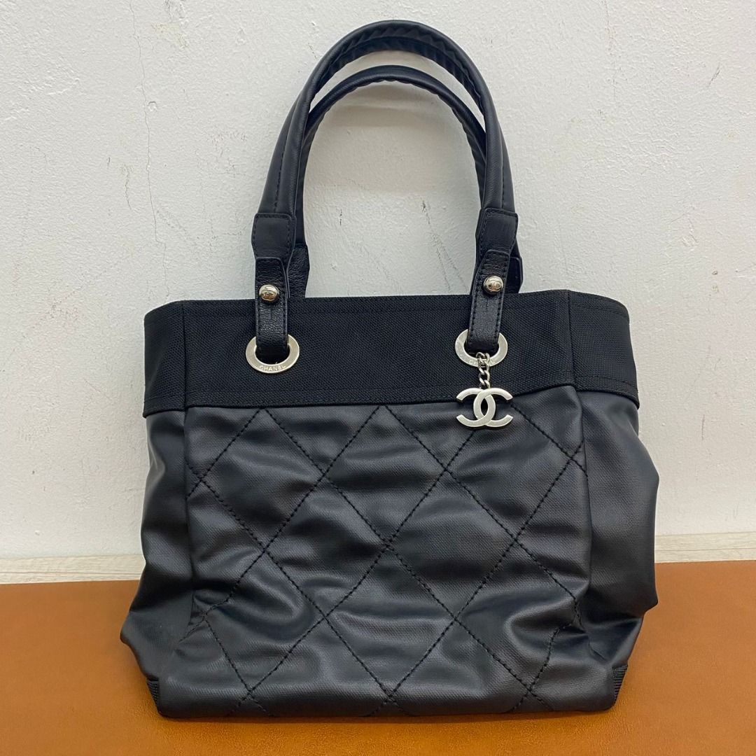 CHANEL PARIS BIARRITZ TOTE SMALL BLACK LAMBSKIN SHW 17845159, Luxury, Bags  & Wallets on Carousell