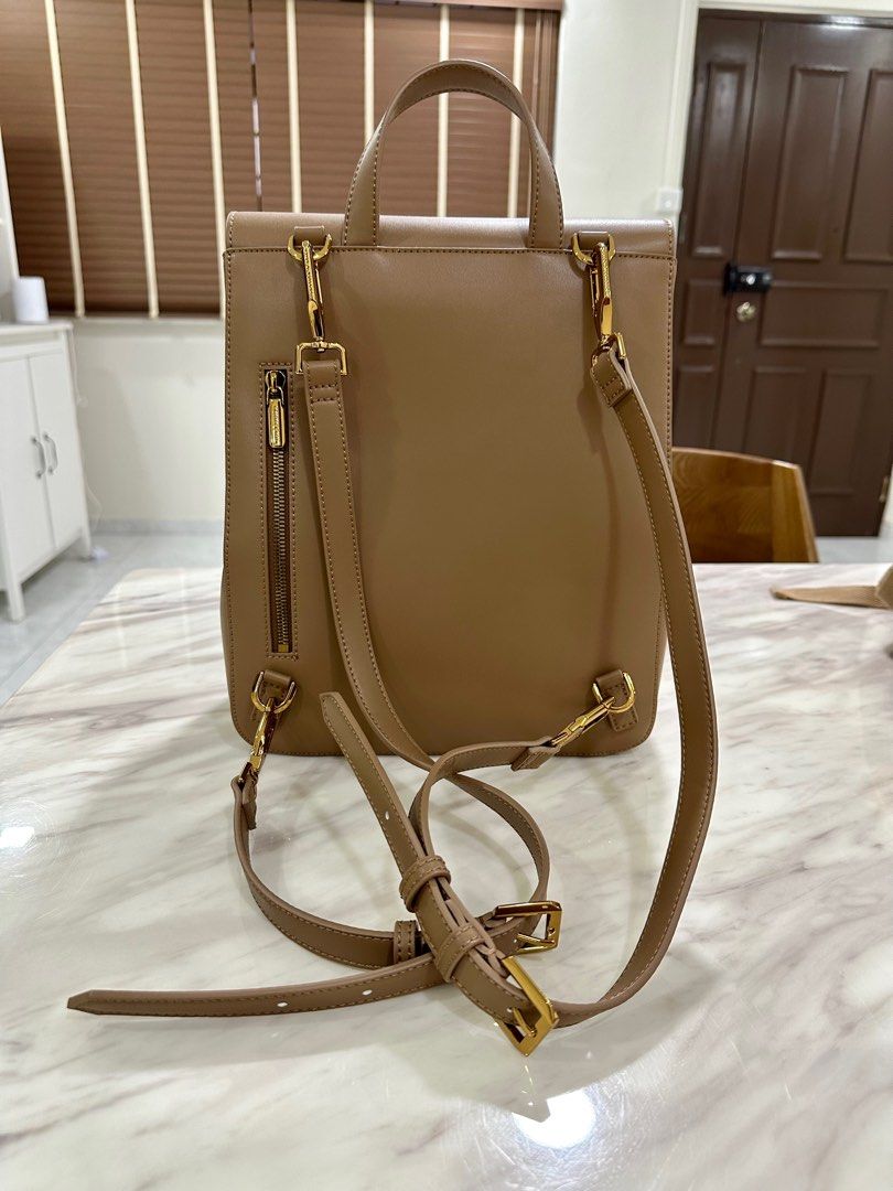 Charles & Keith Front Flap Structured Backpack - Brown, Women's Fashion ...