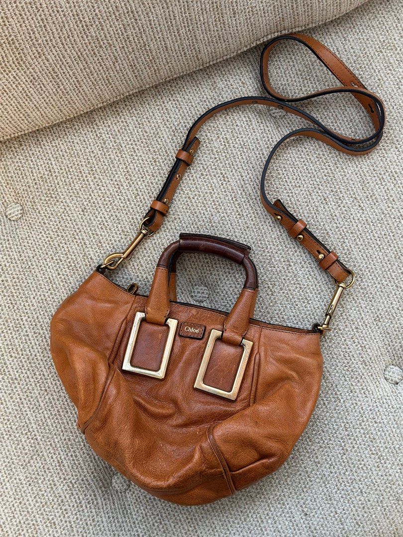 CHLOE BROWN LEATHER 2-WAY HANDBAG BAG PURSE, 名牌, 手袋及銀包- Carousell