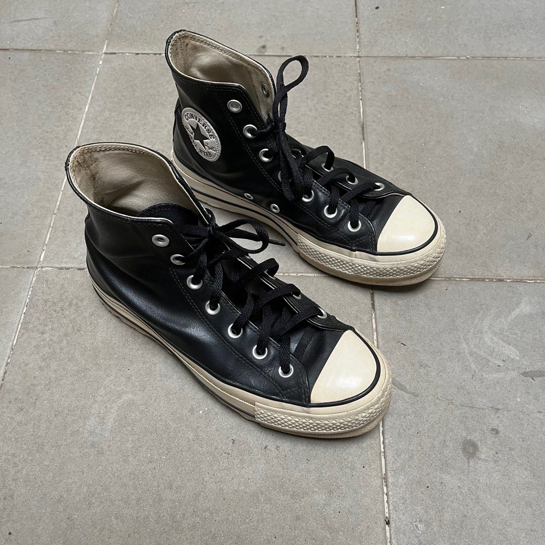 Converse High Leather Platform Classic, Fesyen Wanita, Sepatu di
