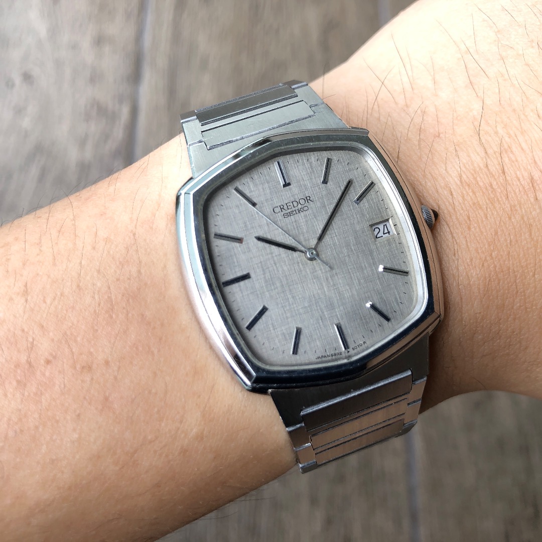 Credor Seiko 59325040 Vintage Quartz Grey Linen Dial, Men's Fashion