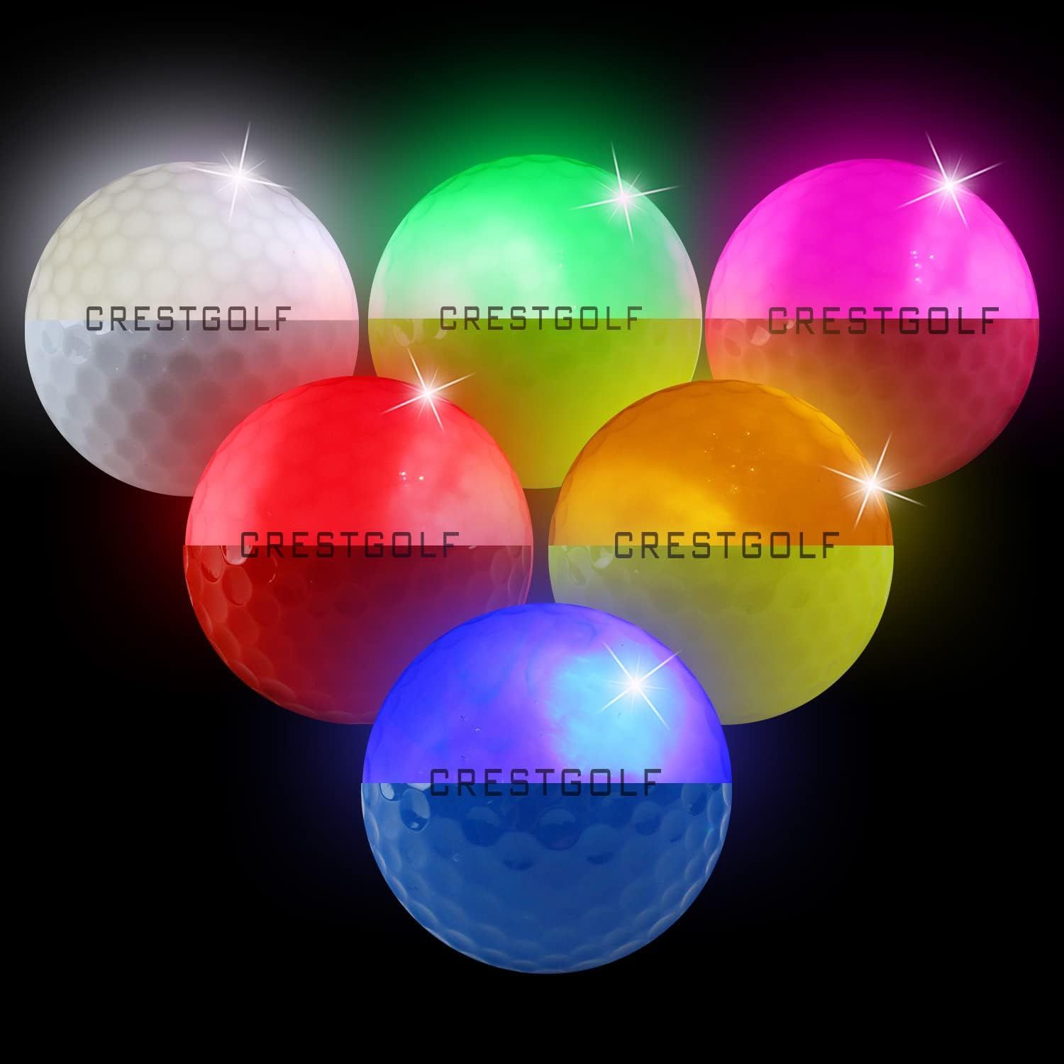 Crestgolf Flashing Glowing Golf Ball,Night Glow Flash Light up LED Golf