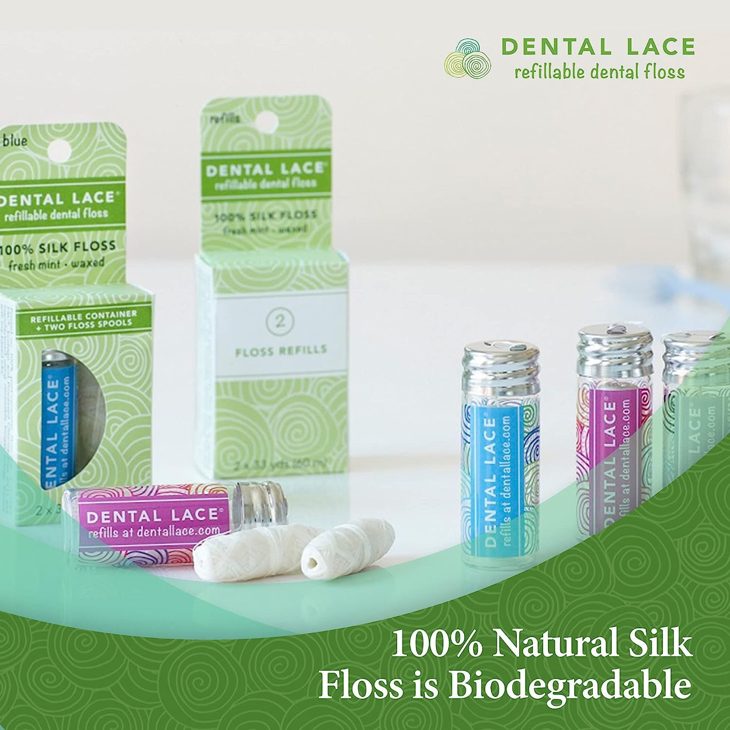 Dental Lace 8 Month Silk Floss Bundle with Bamboo Toothbrush & 6 Month  Supply of Toothpaste Tablets with Fluoride
