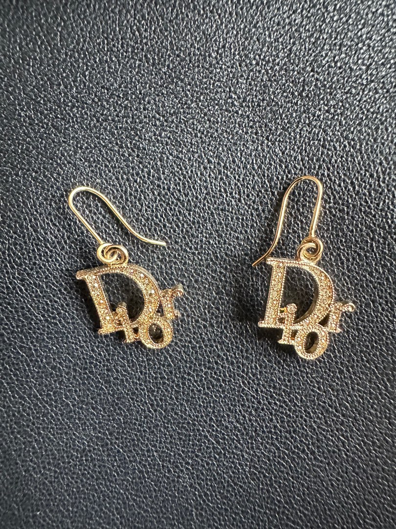 Dior Monogram Gold Diamant Hook Earrings Luxury Accessories