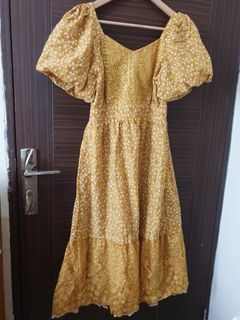 Dress rubiah yellow tangan balon bordir look like zara