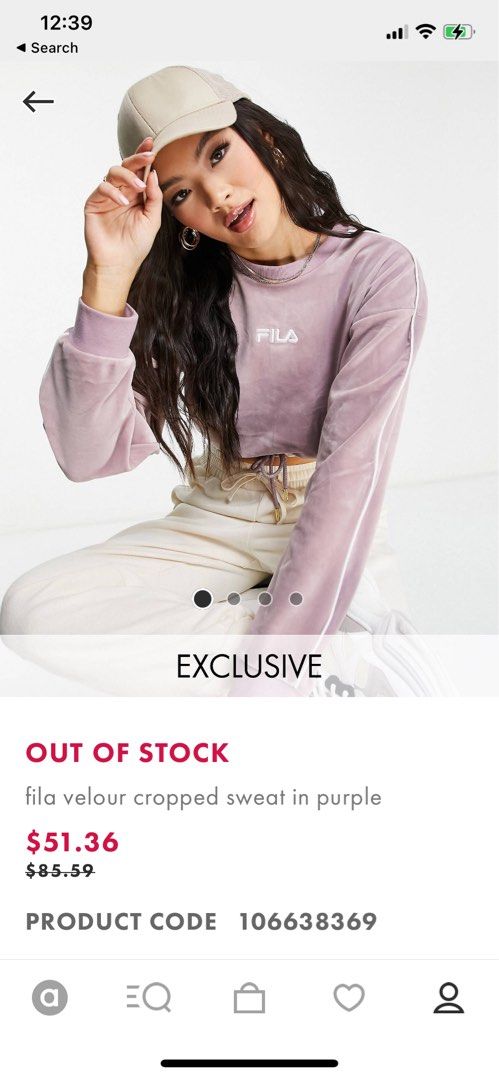 Fila Cropped Velour Top in Lilac Women s Fashion Activewear on