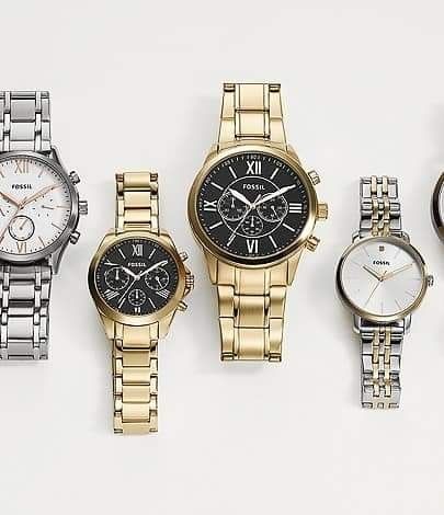 Fossil His And Her Chronograph Black Dial Gold-Tone Stainless Steel Watch Gift Set