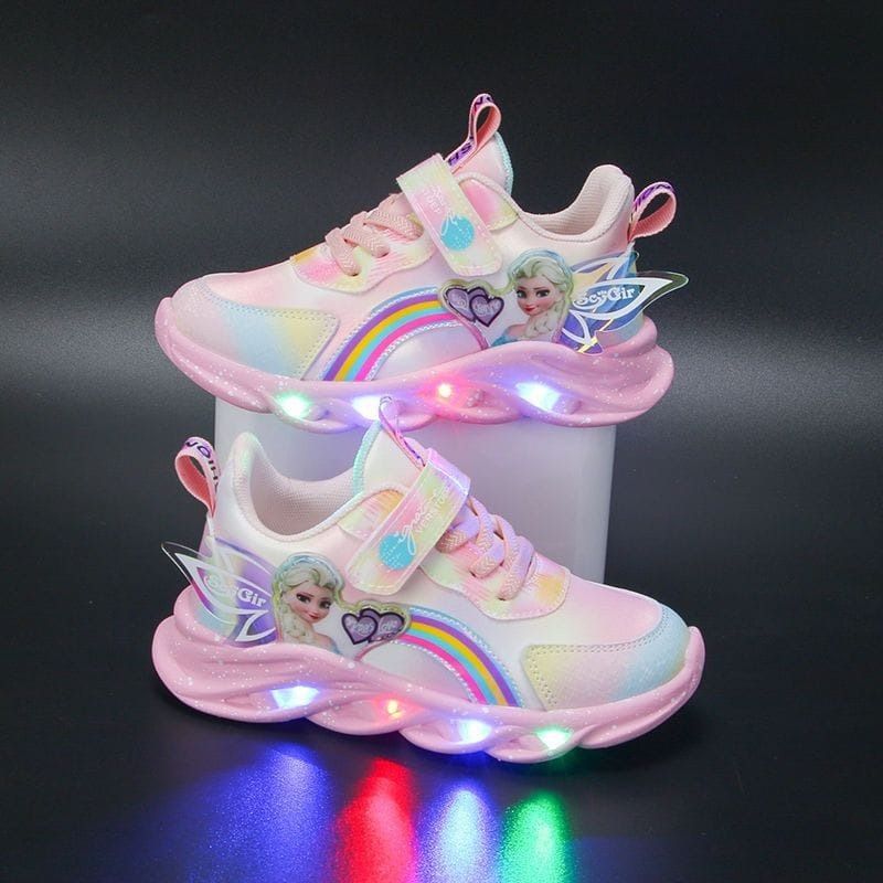 Girl LED Frozen Sport Shoes Kasut Lampu Budak Babies Kids
