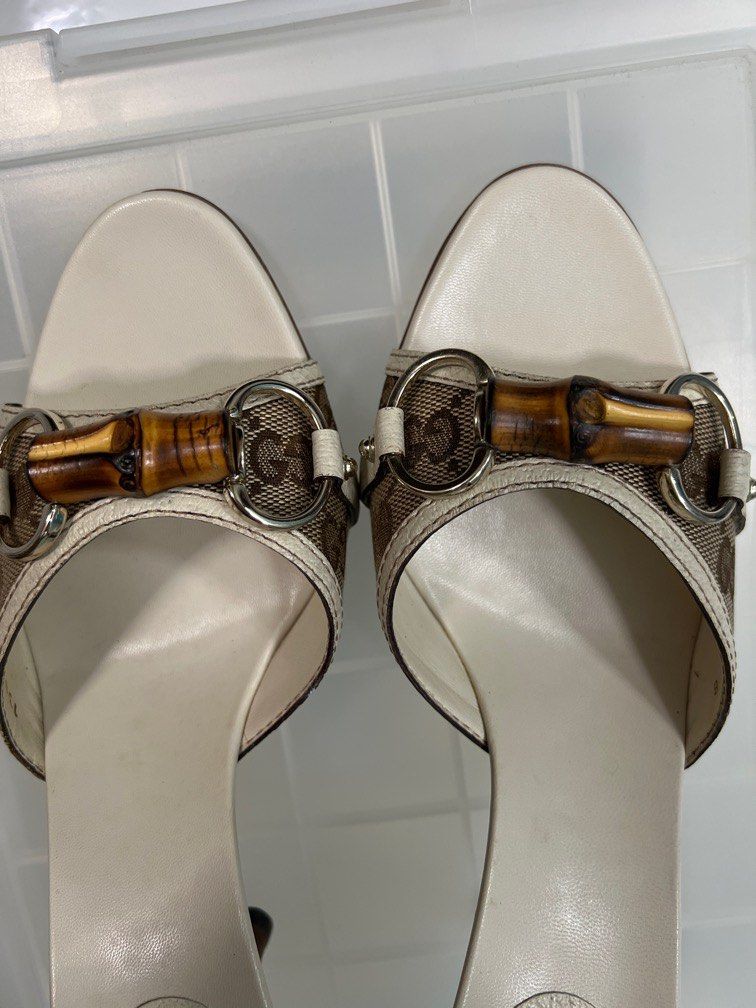 Gucci bamboo ebony beige heels vintage