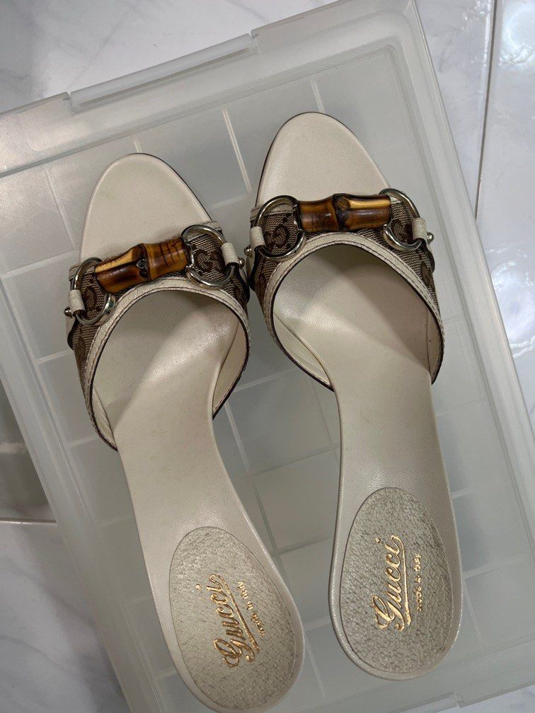 Gucci bamboo ebony beige heels vintage