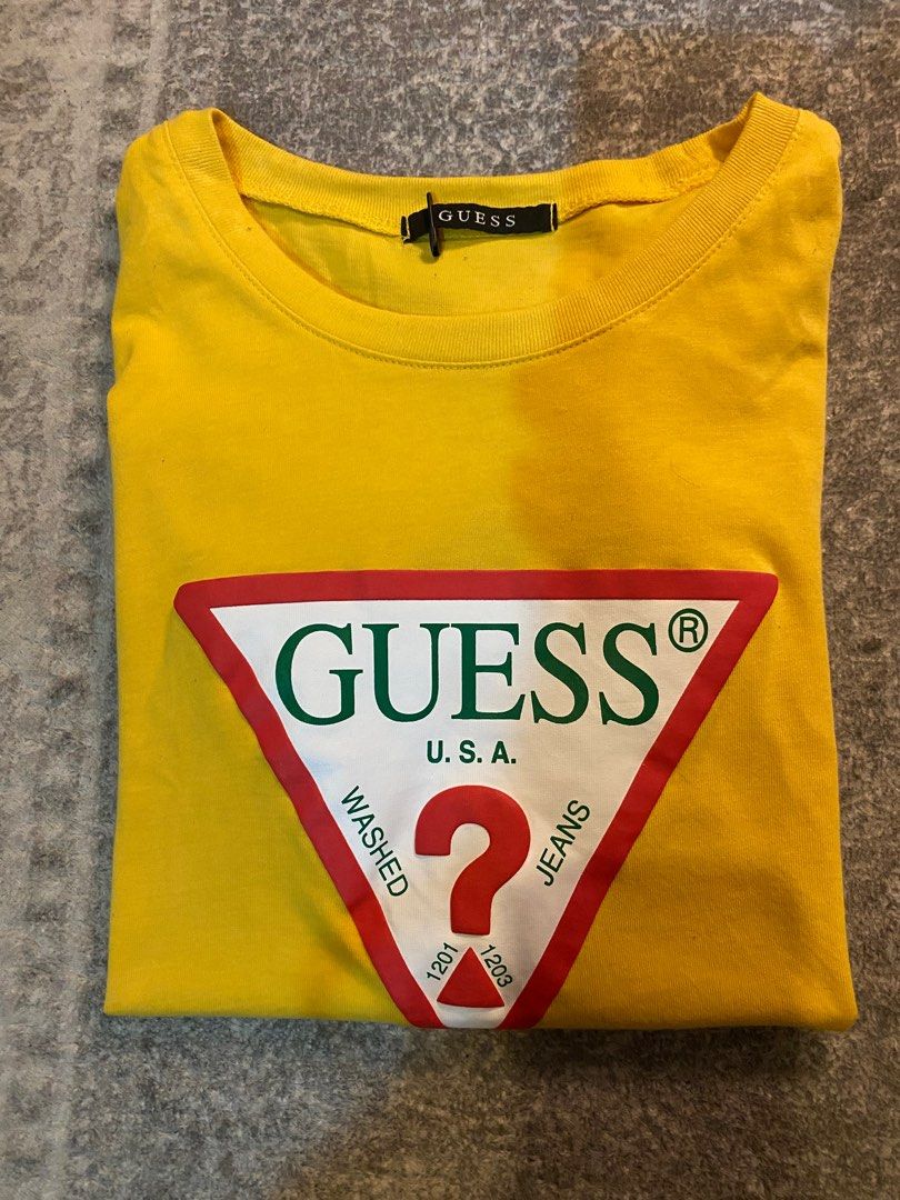 Guess yellow T shirt Women s Fashion Tops Shirts on Carousell