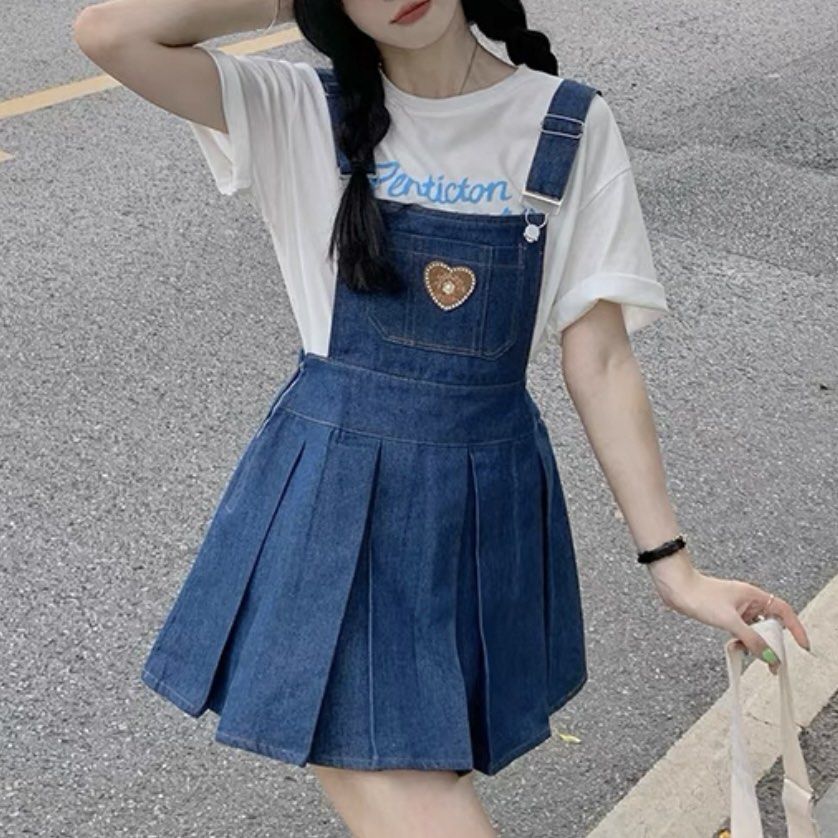 Harajuku Japanese Denim Suspender Skirt Dress