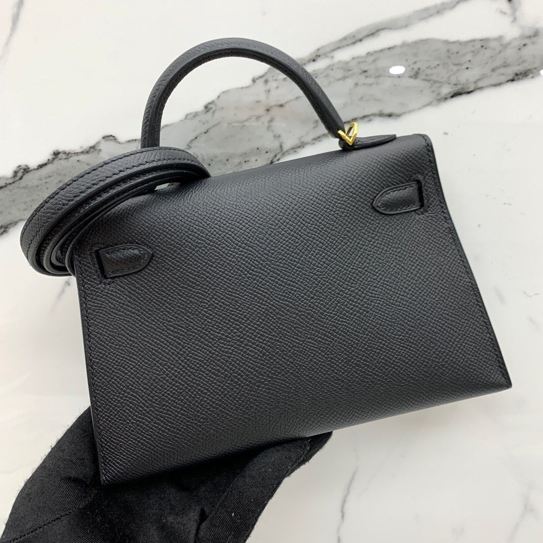 HERMES KELLY MINI 2 BLACK EPSOM B STAMP 2 WAY BAG 237019449