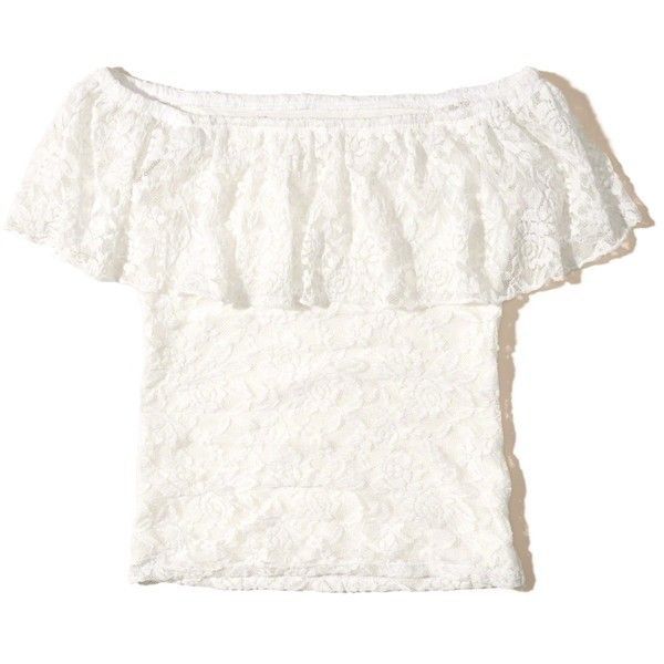 HOLLISTER thrifted White Lace Double Layered Off Shoulder