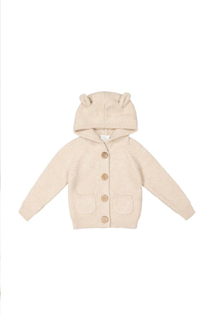 Jamie Kay Sebastian Knitted Bear Cardigan Oatmeal Marle toddler