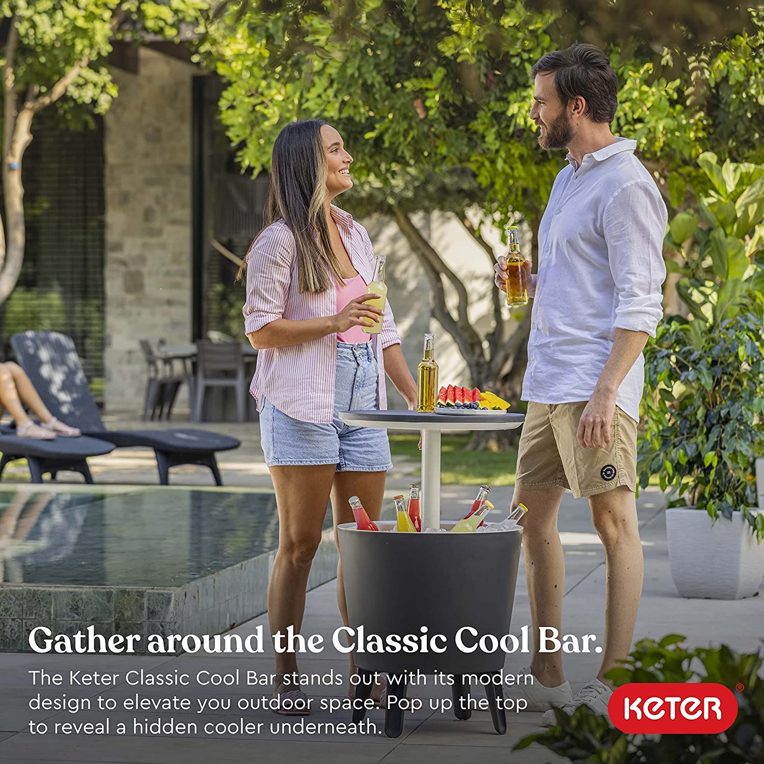 Keter Modern Cool Bar Outdoor Patio Furniture and Hot Tub Side Table