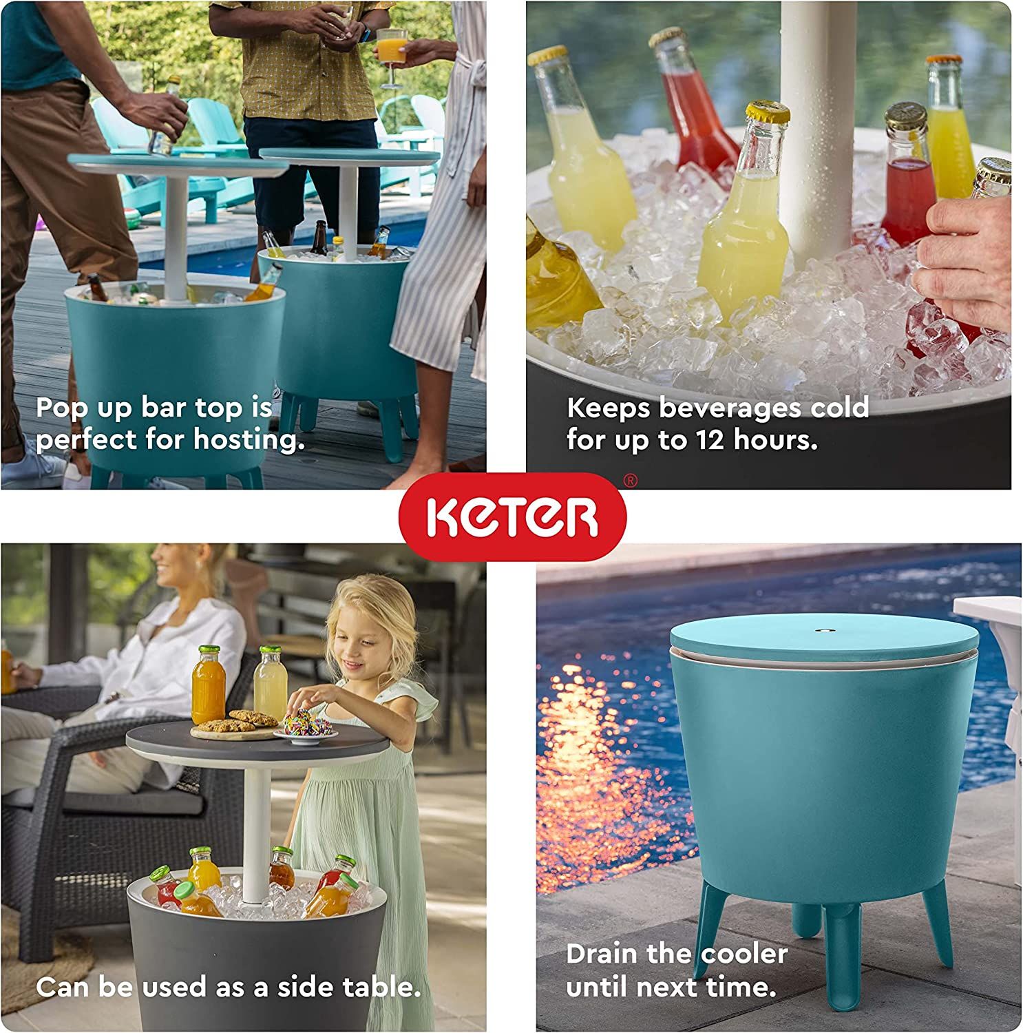 Keter Modern Cool Bar Outdoor Patio Furniture and Hot Tub Side Table