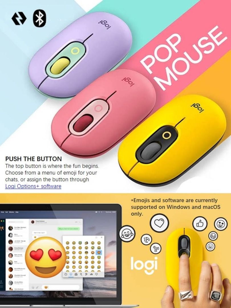 Logitech Pop Mouse with Emoji in Pink