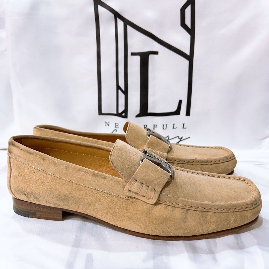 Louis Vuitton Men Major Loafer Beige Suede Leather Luxury