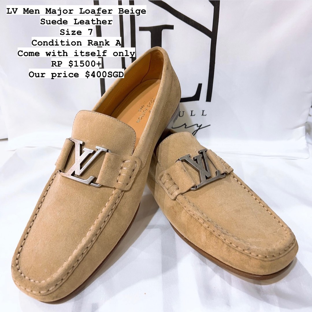 Louis Vuitton Men Major Loafer Beige Suede Leather Luxury