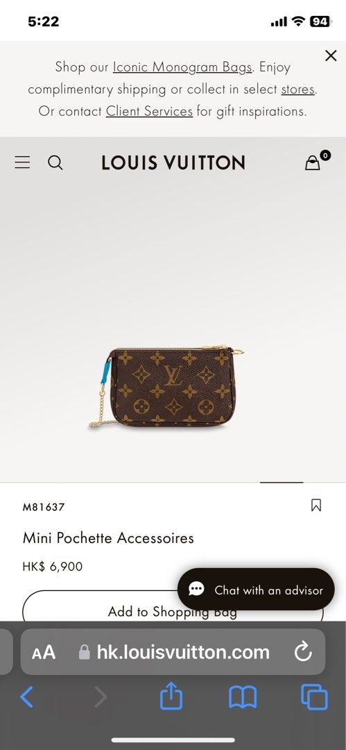 Lv mini sales pochette hk