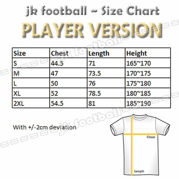 Manchester united jersey size chart hotsell