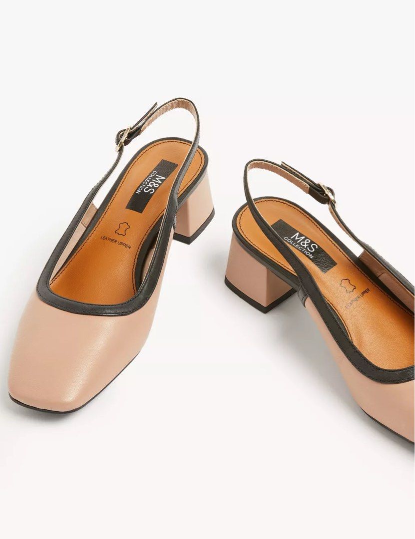 Marks Spencer Leather Block Heel Slingback Shoes Women s
