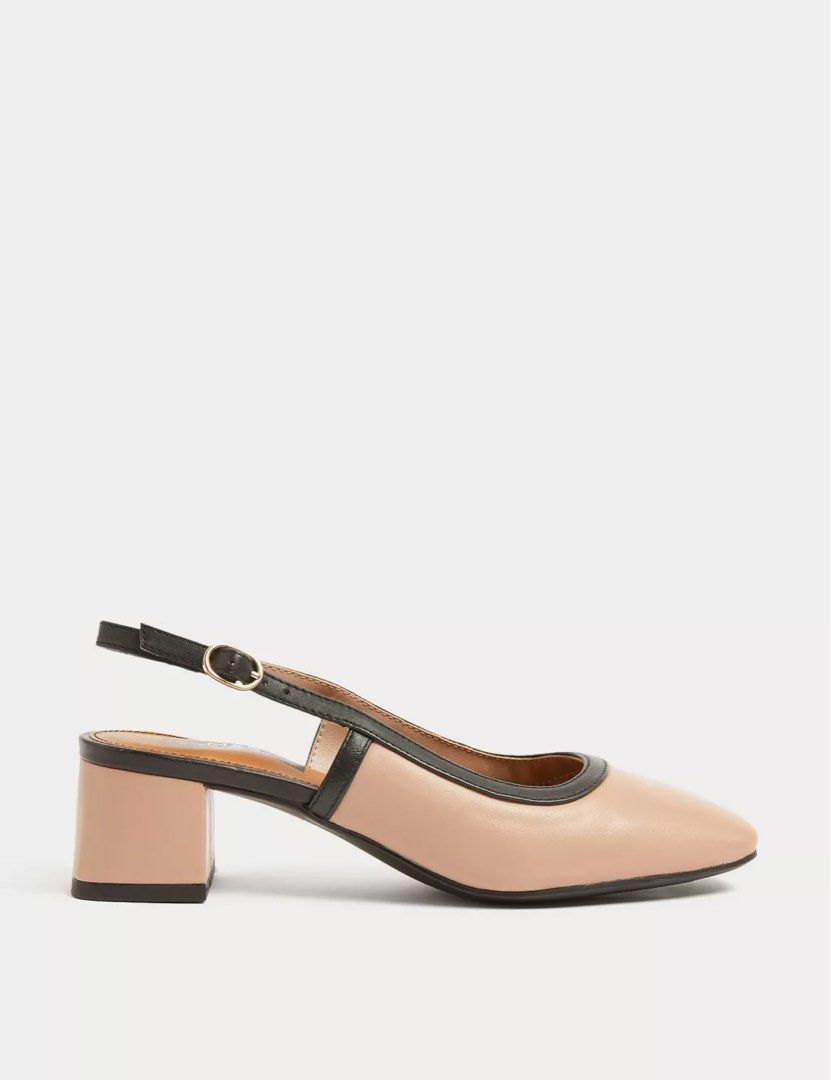 Marks Spencer Leather Block Heel Slingback Shoes Women s
