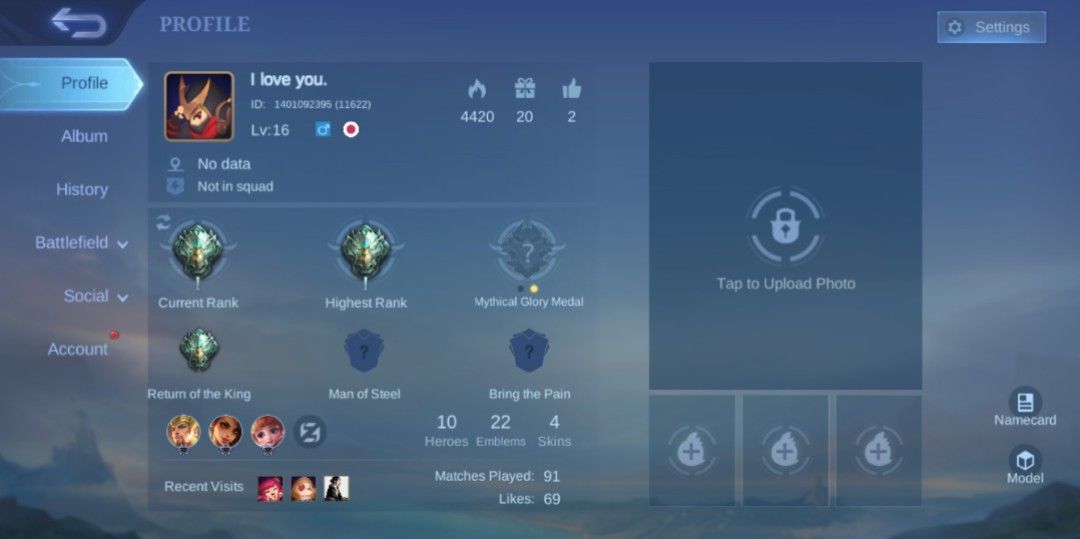 Mlbb account- good for smurf (Category: Others) located in Manila. Submitted by acceptsoffersandyou (Listing ID 1239110056, Image 1). Description: A Smurf account that was made a few months ago. -can pick a new hero and basic skin because of the return hero event..