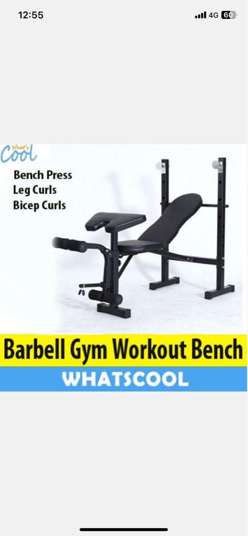 Multi purpose workout bench WITH barbell and 100kg weights URGENT, Sports Equipment, Exercise