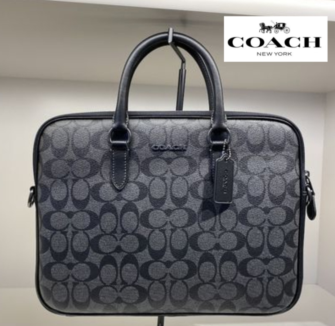 New Coach Original Classic Signature Black Collection Liam Compact Brief In Signature Canvas Crossbody Top Handle Laptop Bag For Men Women Come With Complete Set Suitable For Gift Luxury Bags
