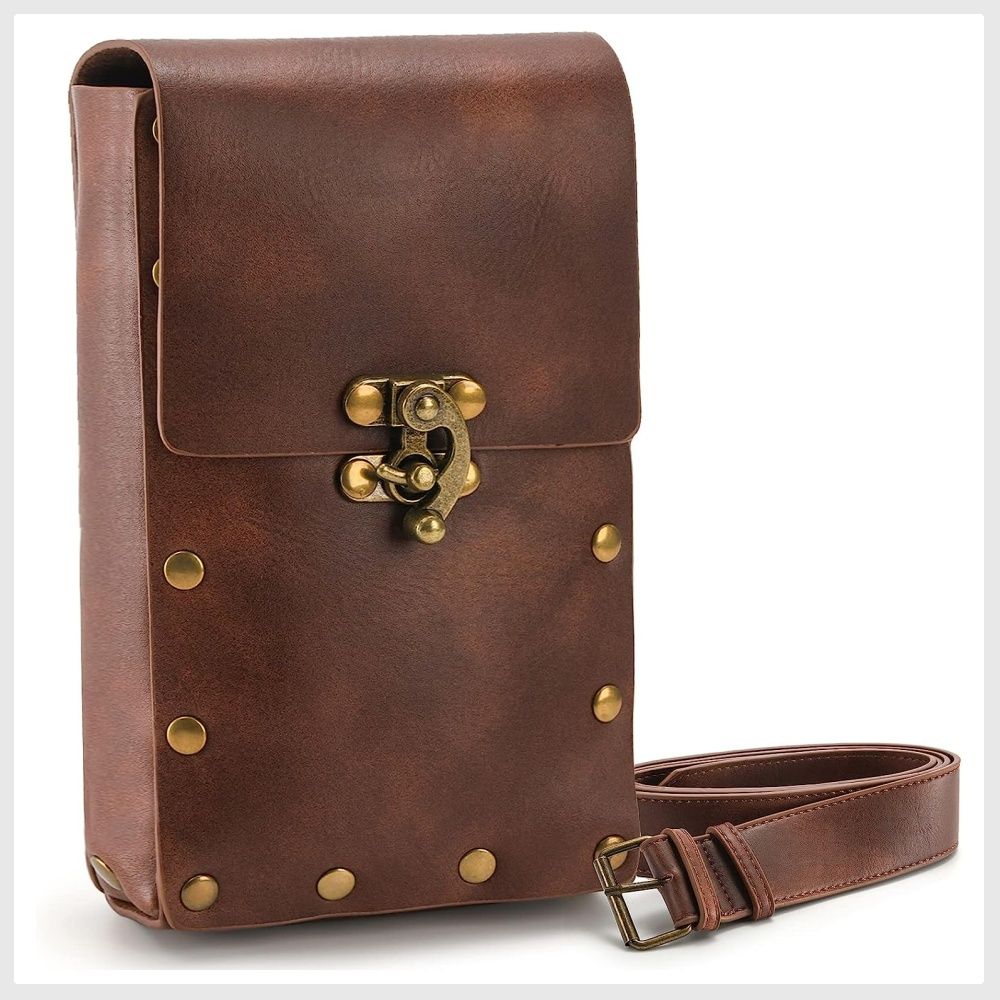 Okllen Small Waist Bag Vintage Leather Belt Pouch Renaissance Costume Carry Purse Holder for Cell Phone or Other Small Projects Casual Hiking