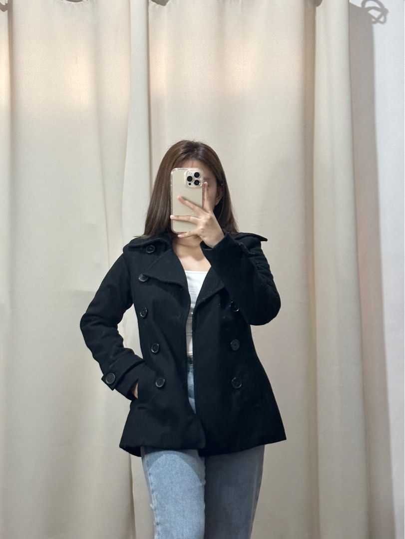 Original H M Black Short Wool Coat Women s Fashion Coats