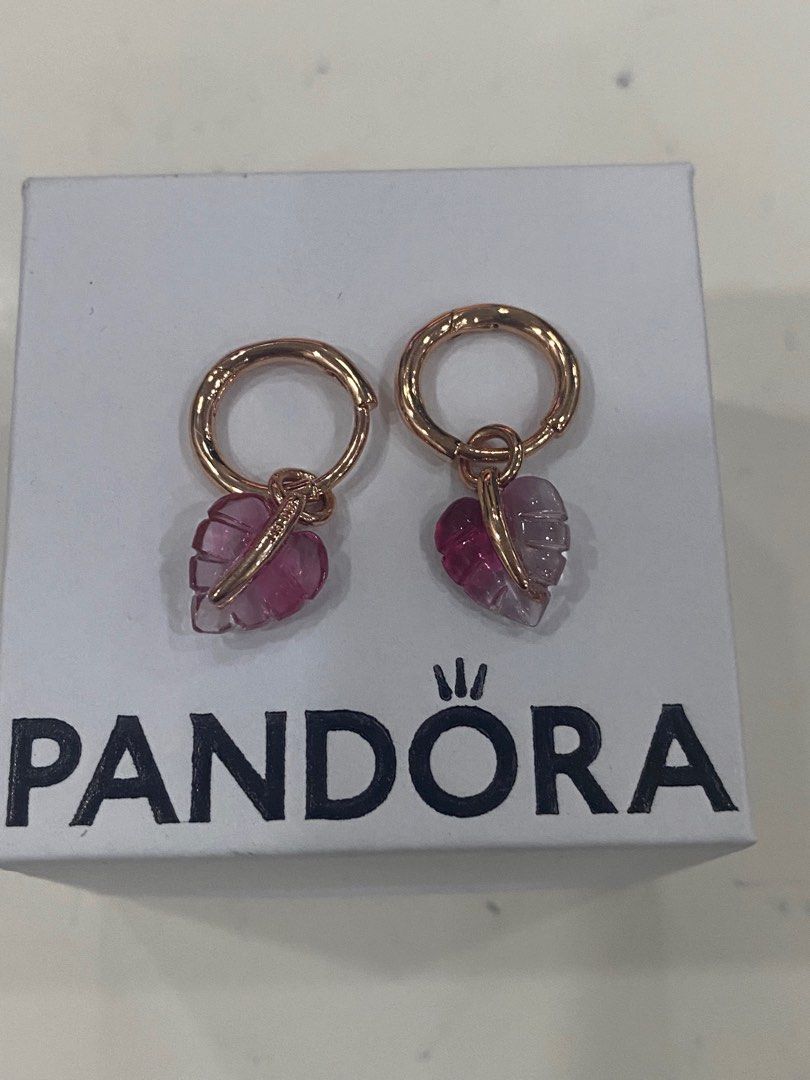 Pandora pink top leaf earrings