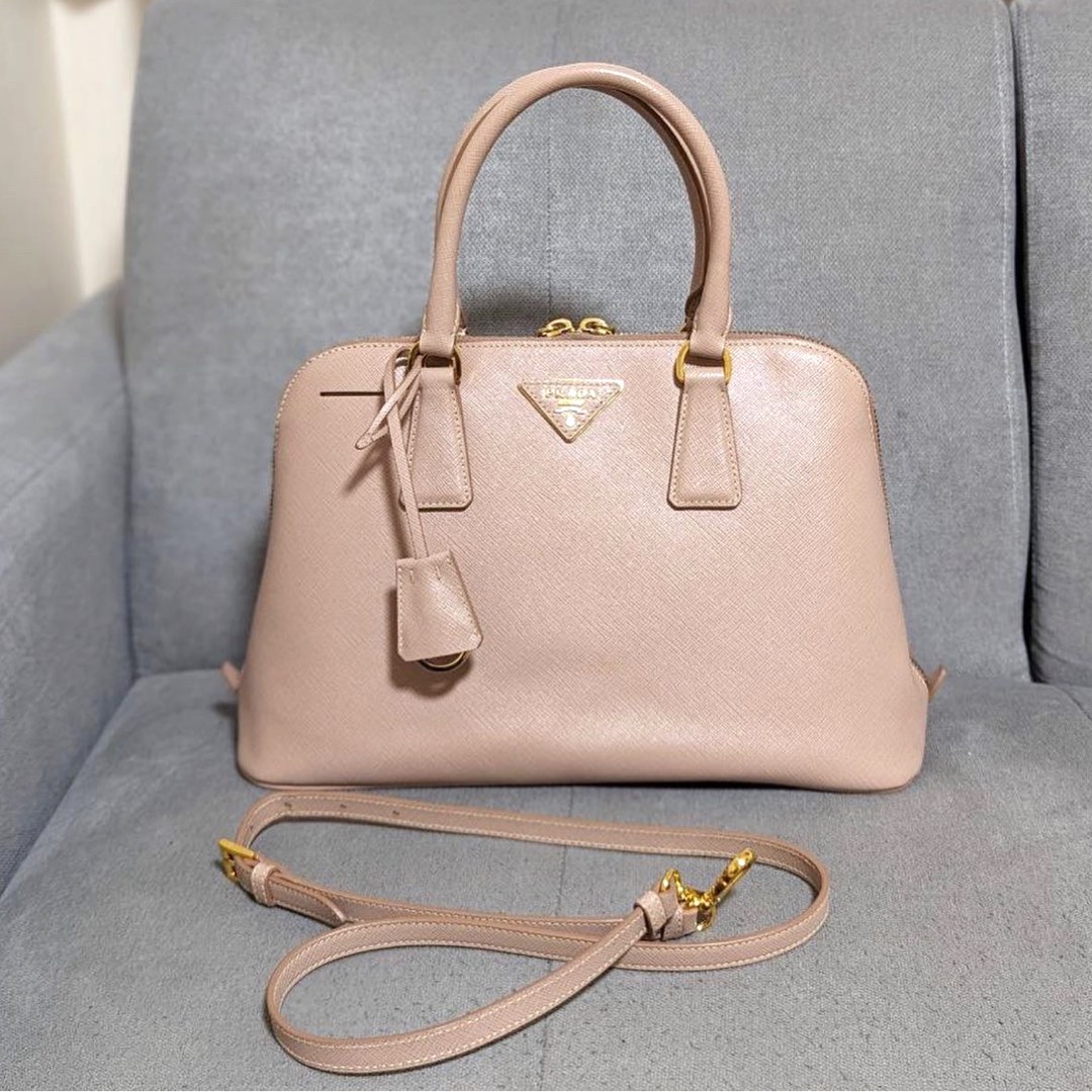 Prada Saffiano Vernice Mini Promenade Bag, Blush (Cammeo)