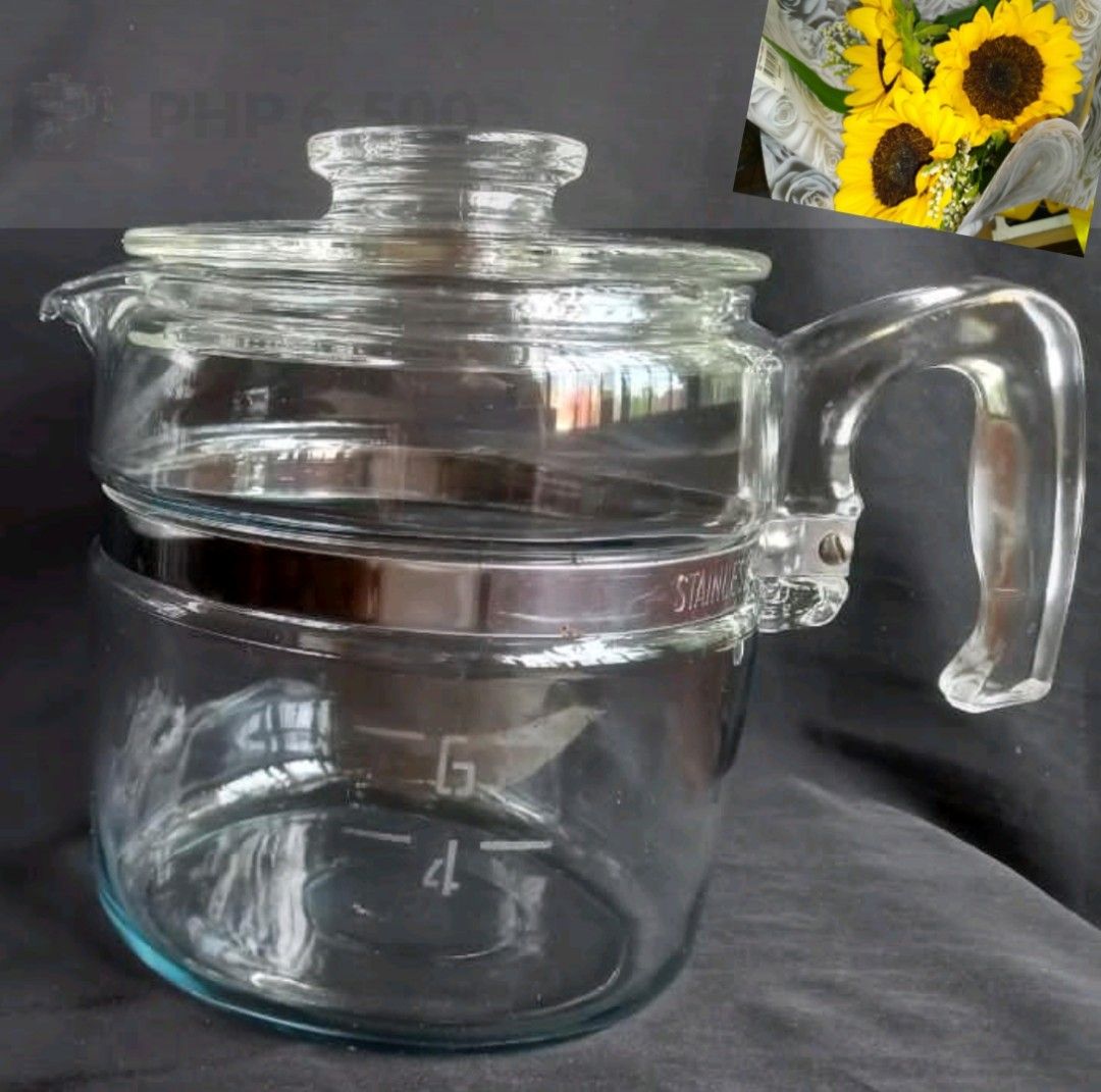 Vintage Pyrex Glass Flameware 4-Cup Percolator Coffee Pot Model 7754-B  Complete