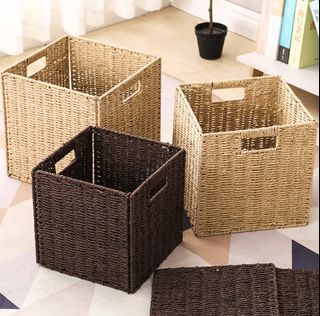 Rattan Basket Foldable Storage Box Home Organizer Hamper for Laundry Clothes