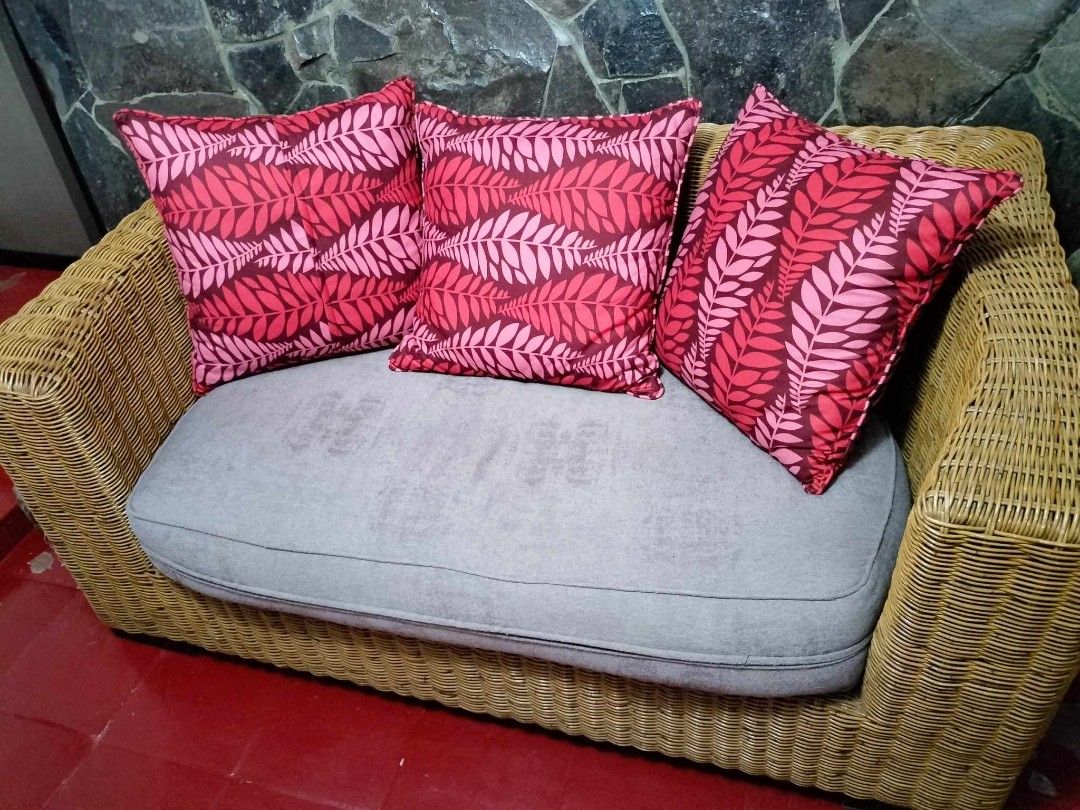 Rattan Sofa Set (Category: Sofas) located in Marikina City. Submitted by jesus1smysavi0r (Listing ID 1239105284, Image 1). Description: 3 seater 2 single chairs with thick cushions Throw pillows No issues! Best indoor or for your lanai.