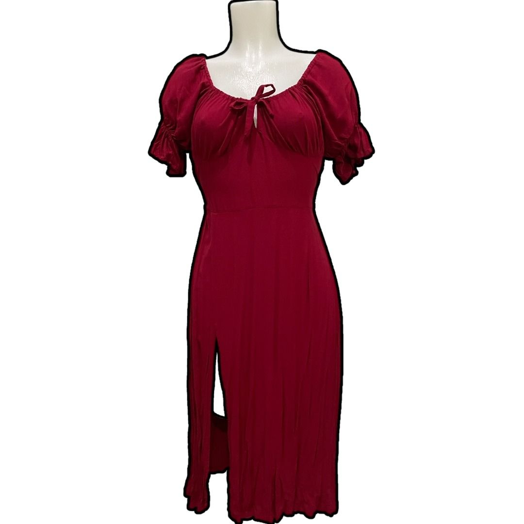 Red Midi Dress with Slit, Women's Fashion, Dresses & Sets, Dresses on ...